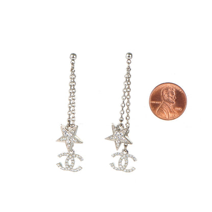 Chanel Crystal CC Star Dangle Earrings Silver 2 of 5