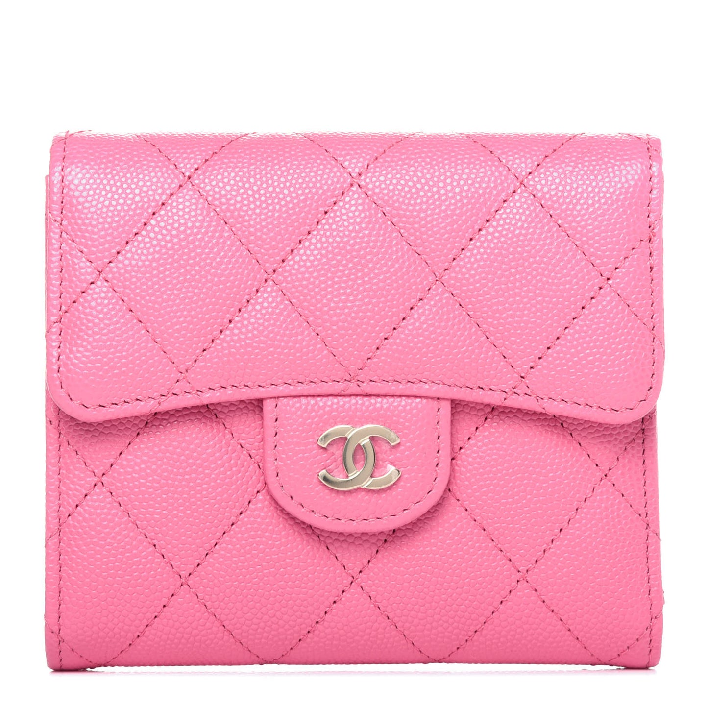 Caviar Quilted Compact Flap Wallet Pink