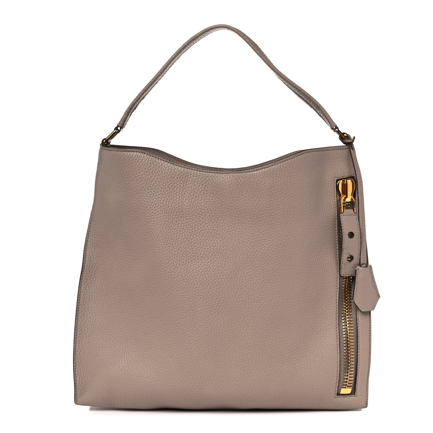 Pebbled Calfskin Alix Padlock Zip Hobo Bag Taupe