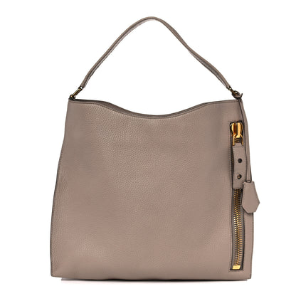 Tom Ford Pebbled Calfskin Alix Padlock Zip Hobo Bag Taupe 1 of 15
