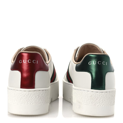Gucci Calfskin Web Bee Embroidered Womens Ace Platform Sneakers 35.5 White 6 of 11