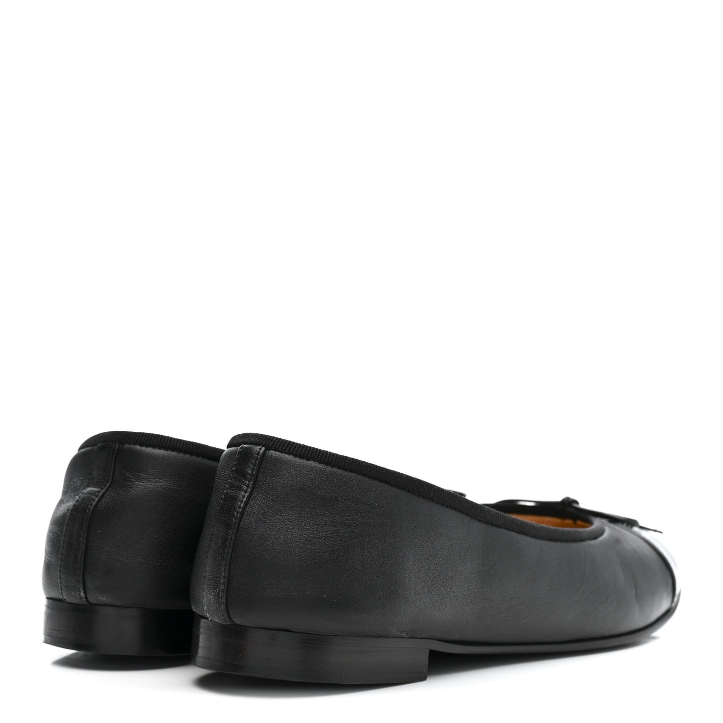 Lambskin Patent Cap Toe Ballerina Flats 39.5 Black