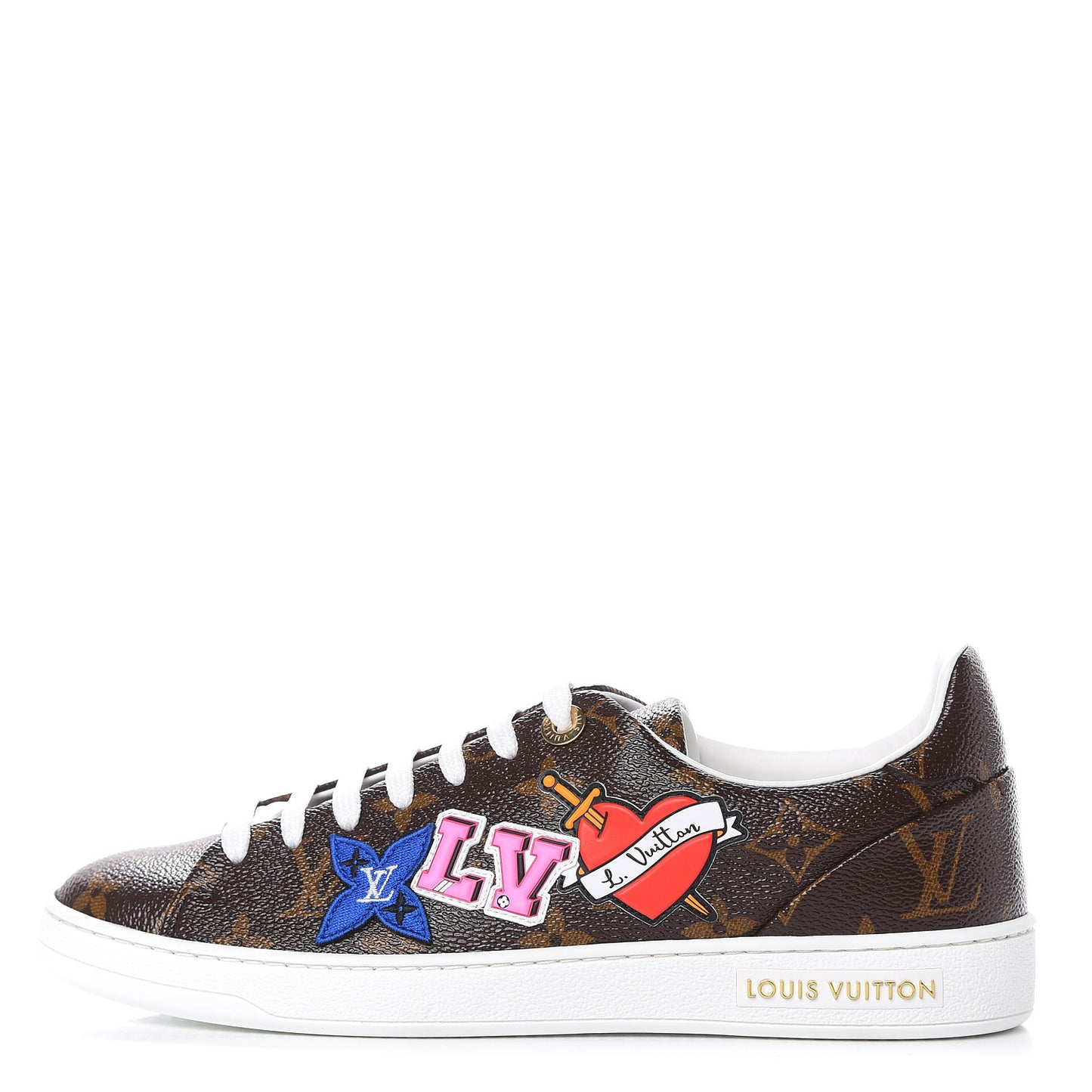 Calfskin Monogram LV Black Heart Sneakers 37.5 Cacao