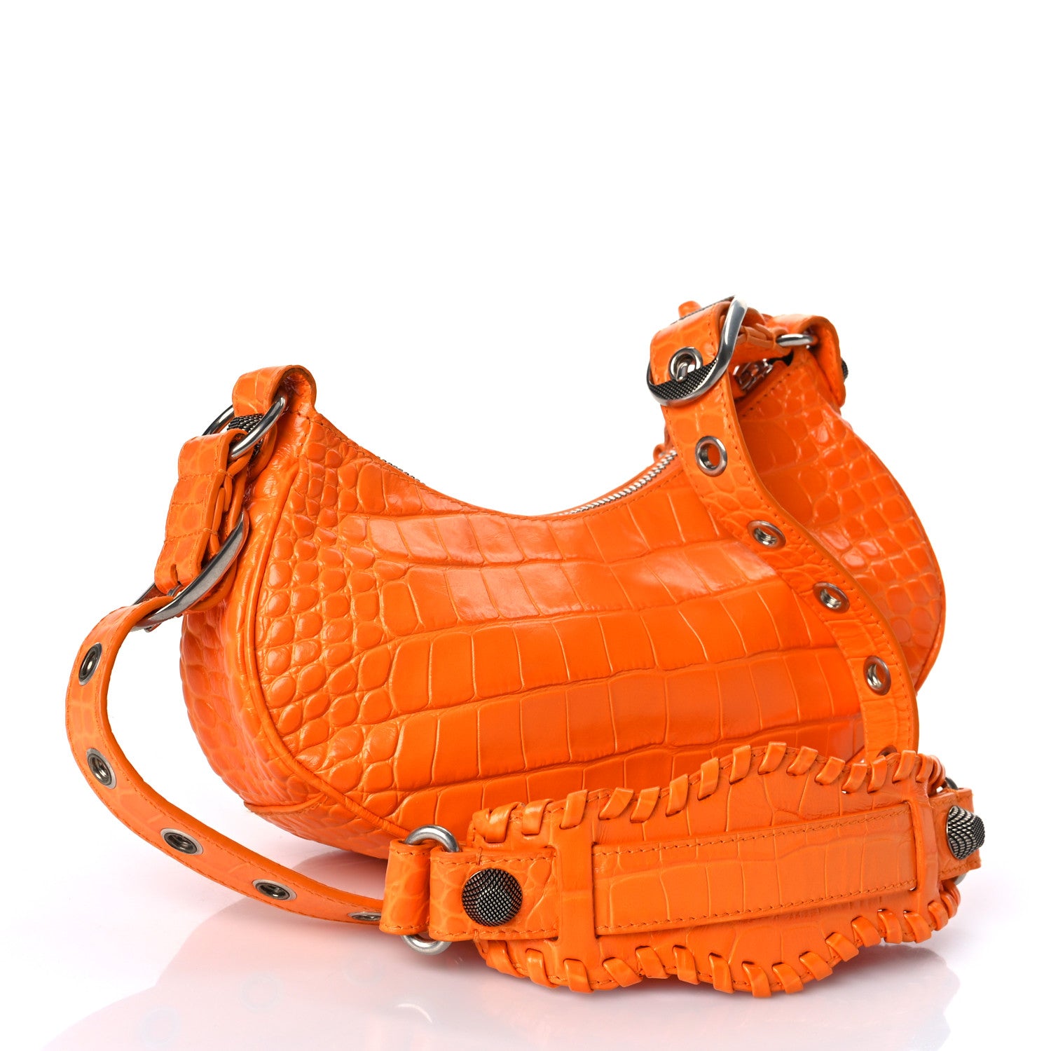 Balenciaga Extra Supple Calfskin Crocodile Embossed Le Cagole Shoulder Bag XS Pop Orange 3 of 11