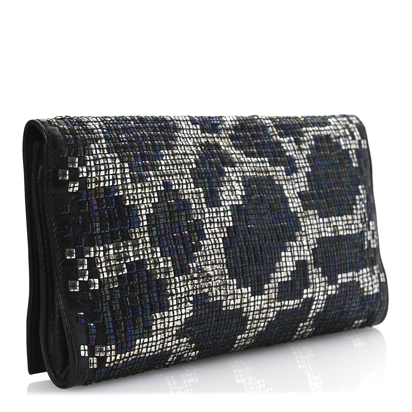 Calfskin Studded Evening Clutch  Black Silver