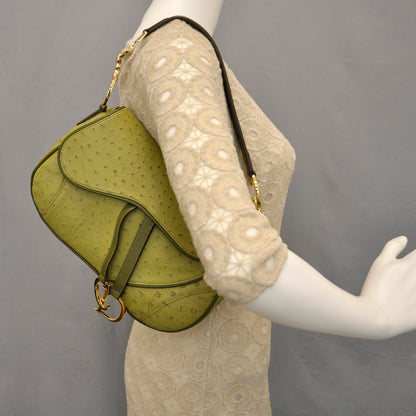 Christian Dior Ostrich Double Saddle Bag Green 2 of 9
