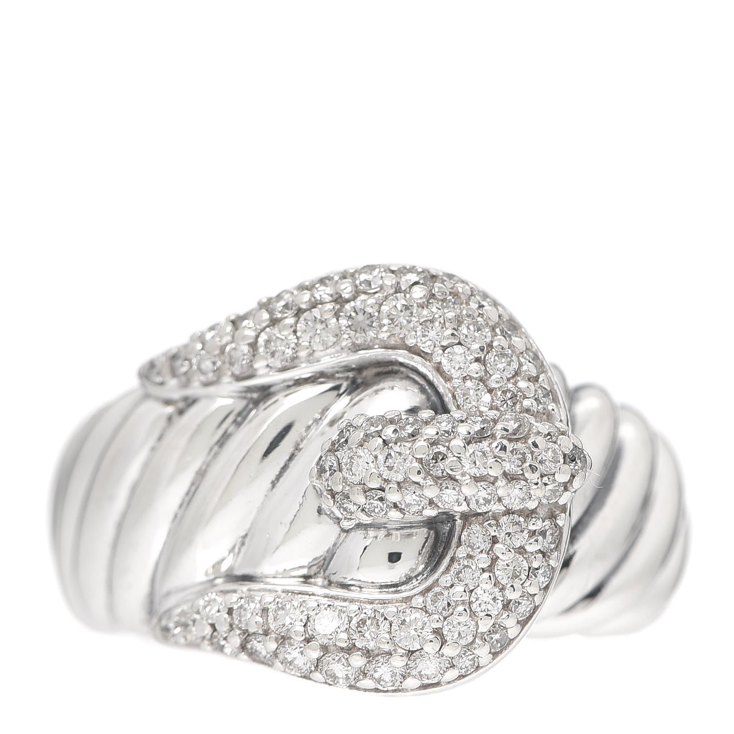 David Yurman Sterling Silver Diamond Buckle Cable Ring 54 6.75 1 of 5