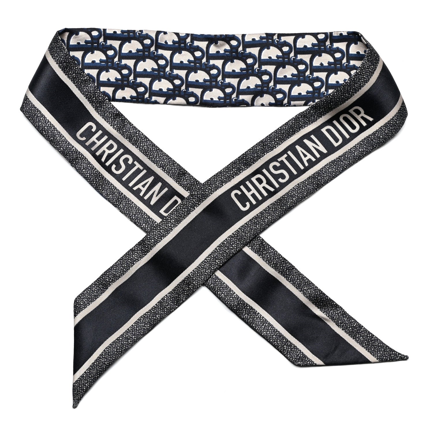 Christian Dior Silk Oblique Mitzah Scarf Blue 1 of 4