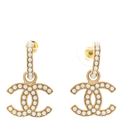 Chanel Pearl CC Hoop Drop Earring Gold 1 of 5