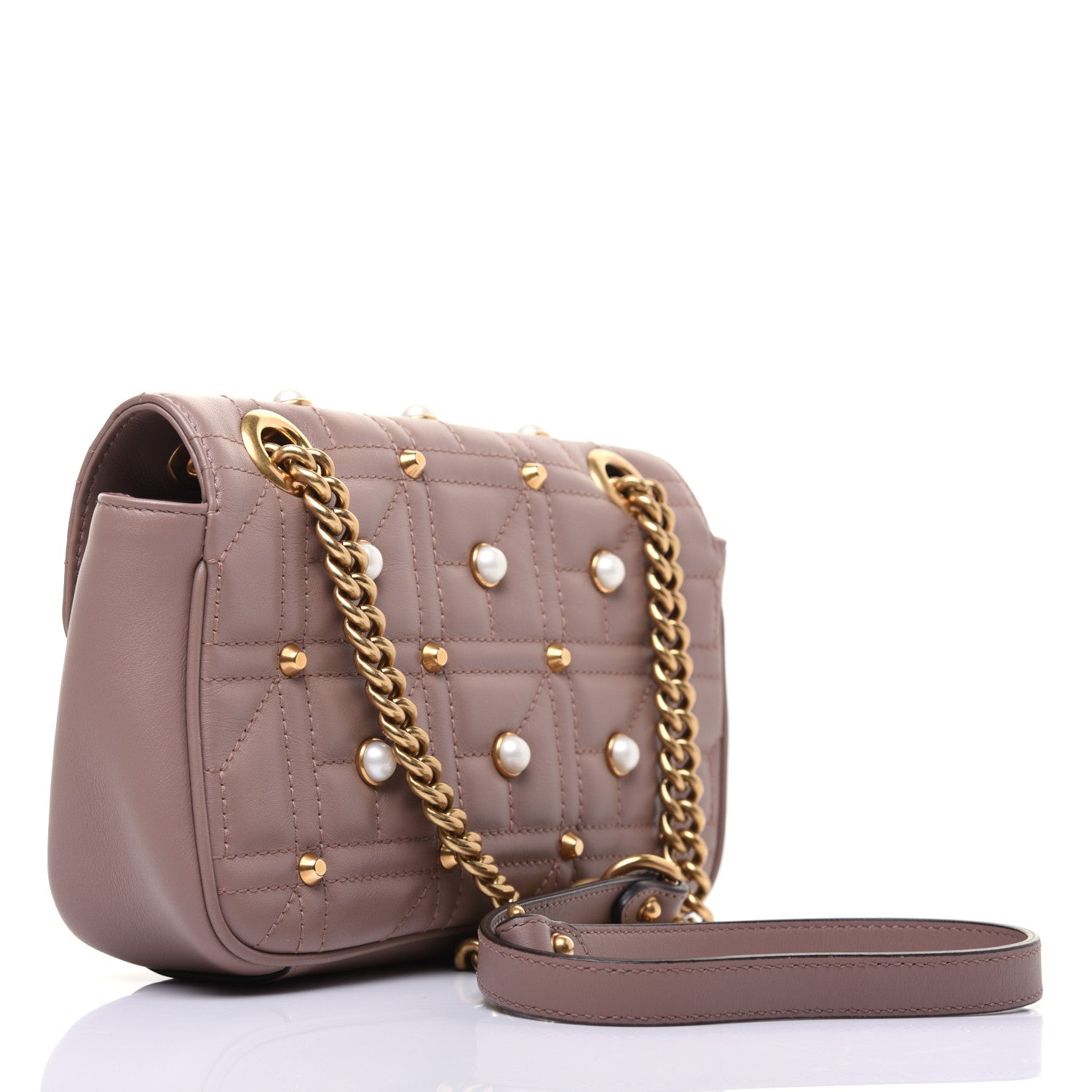 Gucci Calfskin Matelasse Studded Mini Pearly GG Marmont Shoulder Bag Porcelain Rose 3 of 14
