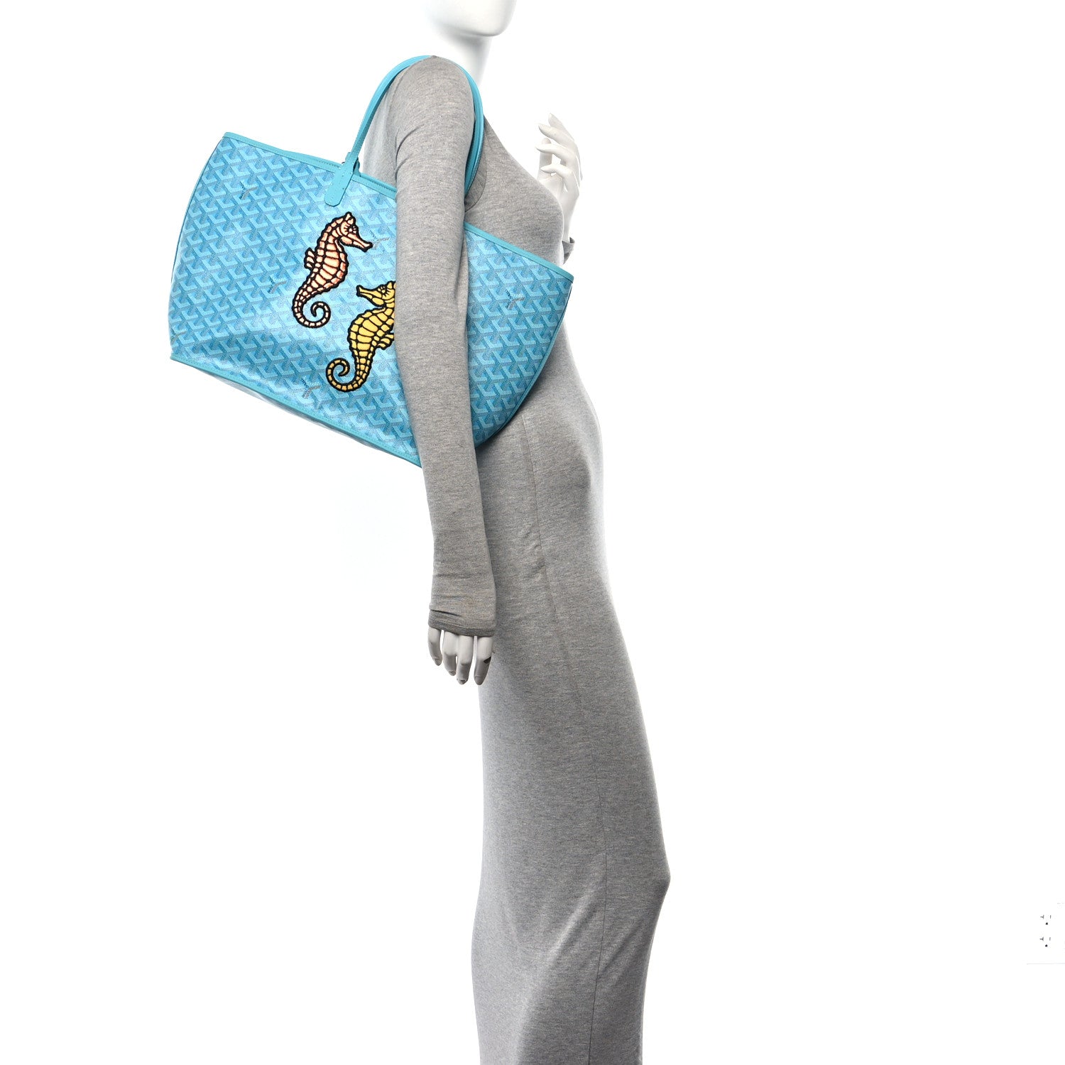 Goyard Goyardine Embroidered Seahorse Reversible Anjou PM Turquoise 2 of 17