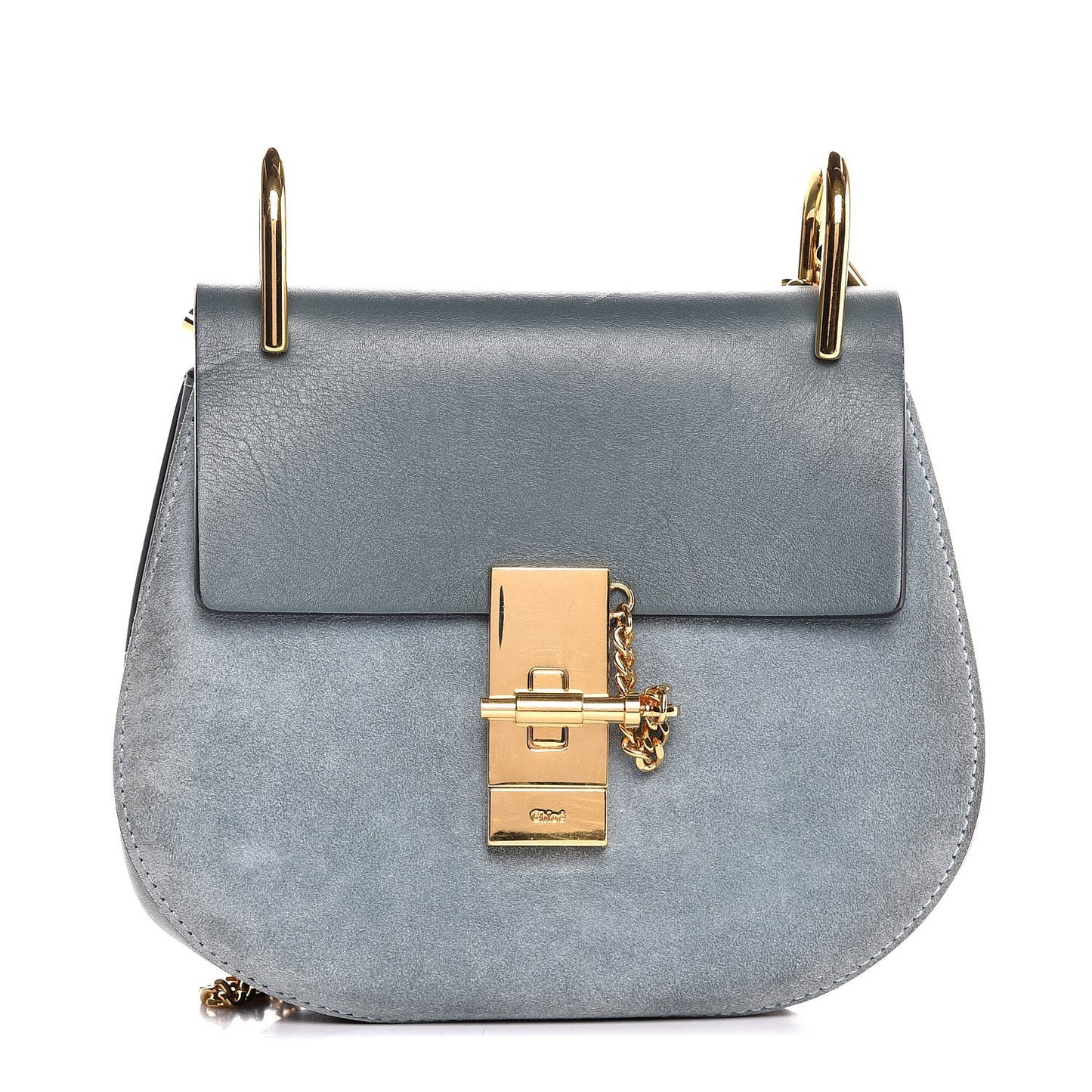 Suede Smooth Calfskin Mini Drew Shoulder Bag Cloudy Blue