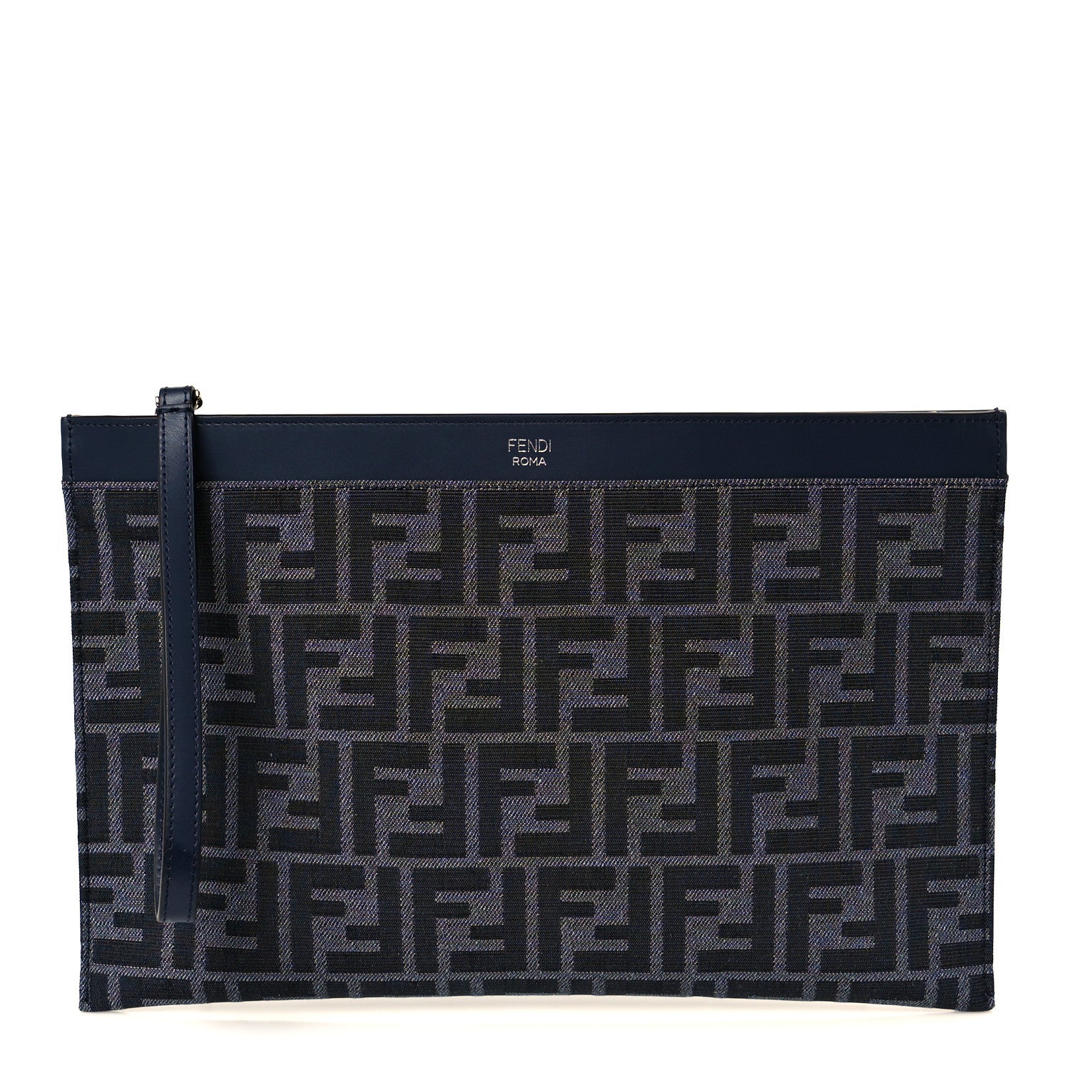 Fendi Fabric Jacquard Vitello King FF 1974 Clutch Bag Denim Blue Midnight 1 of 10