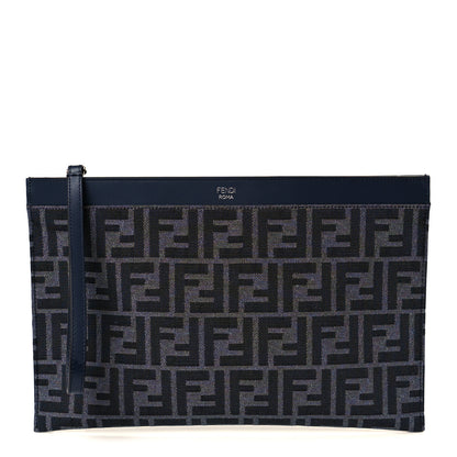 Fendi Fabric Jacquard Vitello King FF 1974 Clutch Bag Denim Blue Midnight 1 of 10