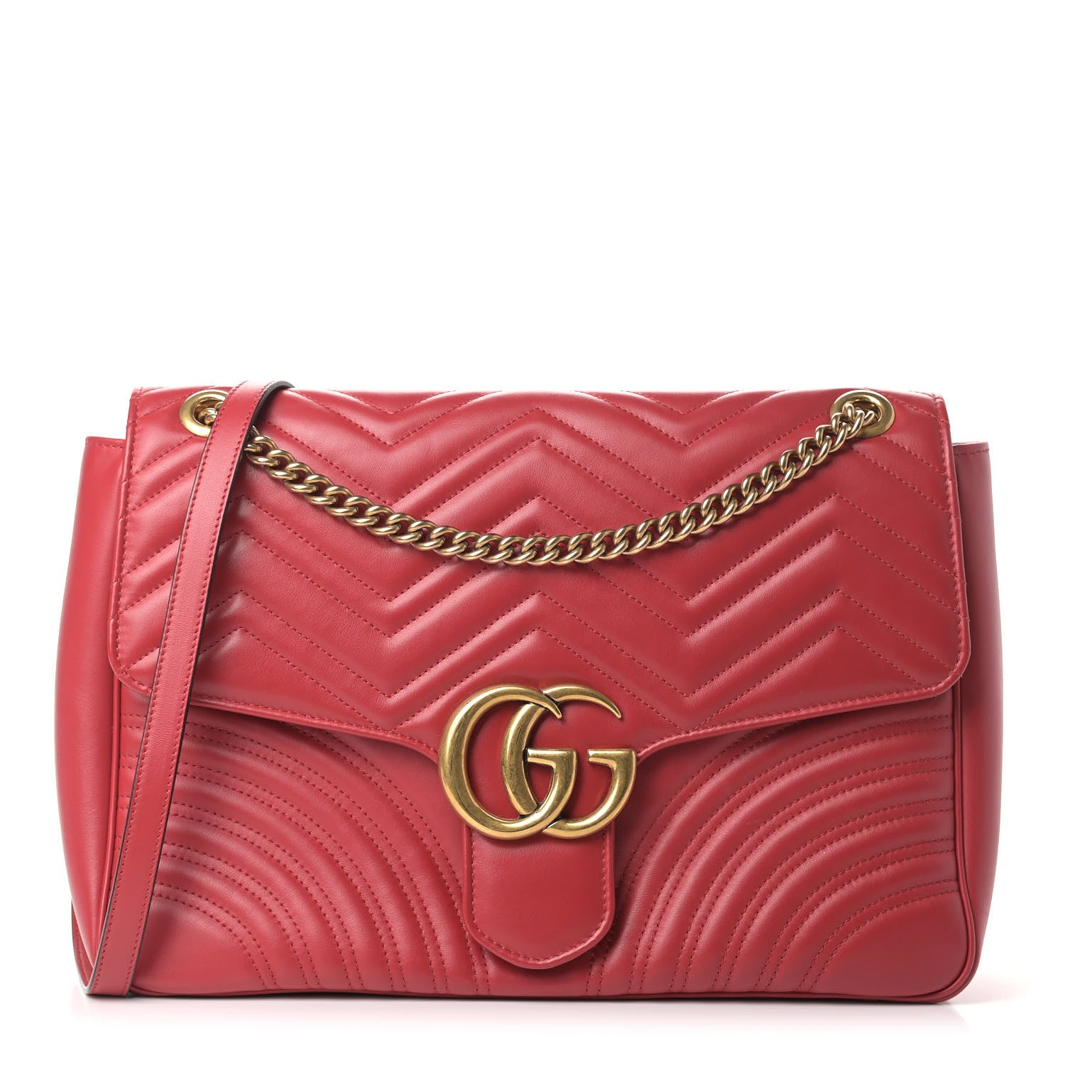 Gucci Calfskin Matelasse Large GG Marmont Shoulder Bag Hibiscus Red 1 of 11