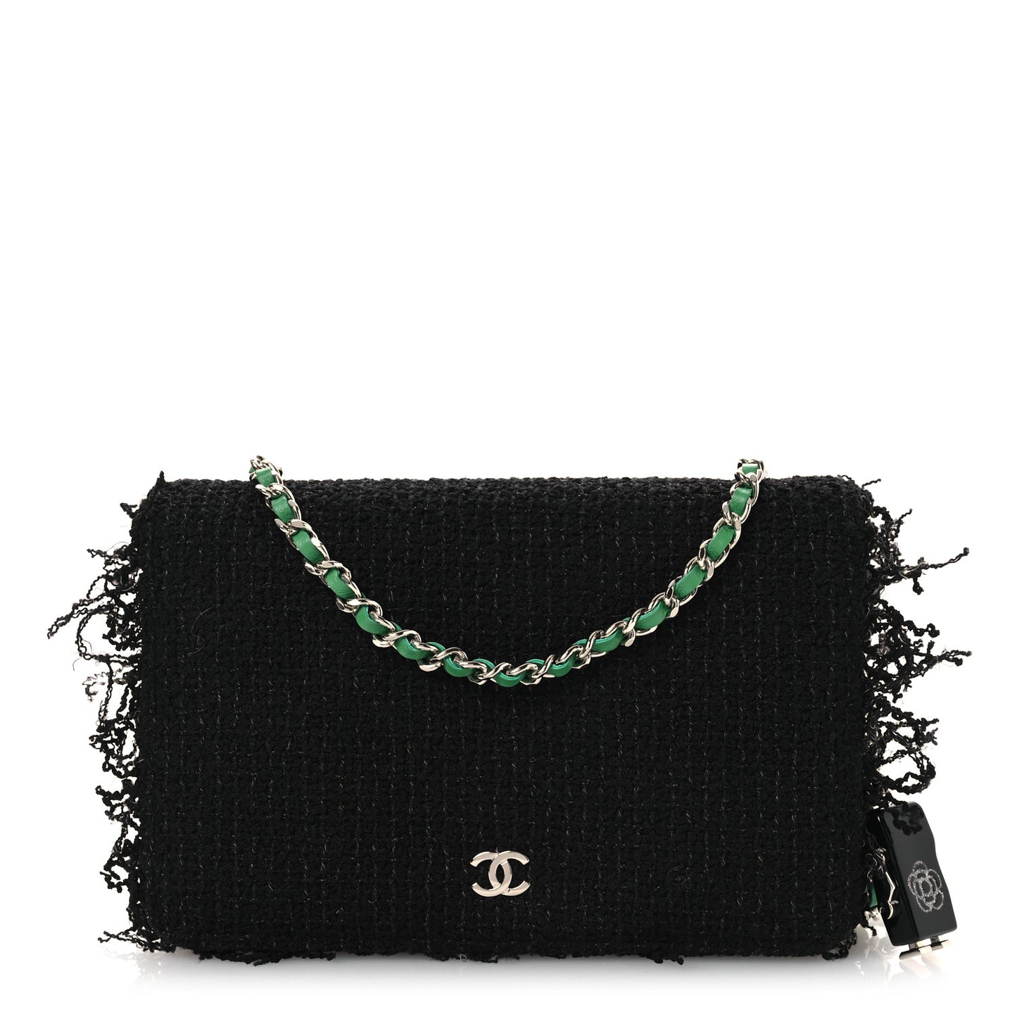 Tweed Fringe Wallet On Chain WOC Black Green