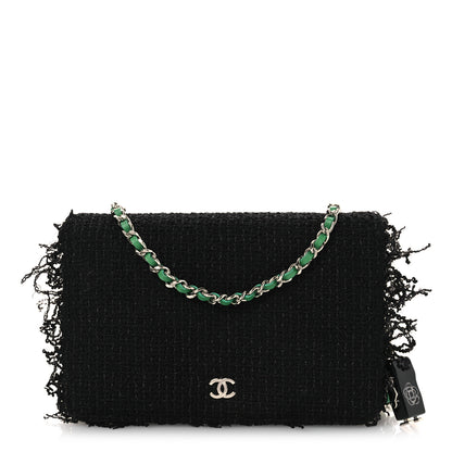 Chanel Tweed Fringe Wallet On Chain WOC Black Green 1 of 11