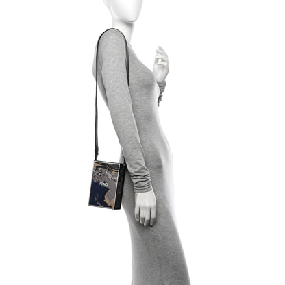 Fendi Calfskin Marble Logo Vertical Box Grigio Blue White 2 of 10