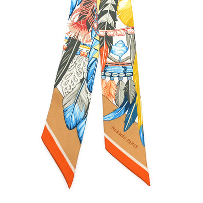 Hermes Silk La Danse Pacifique Twilly Jaune D'Or Kaki Orange 2 of 5