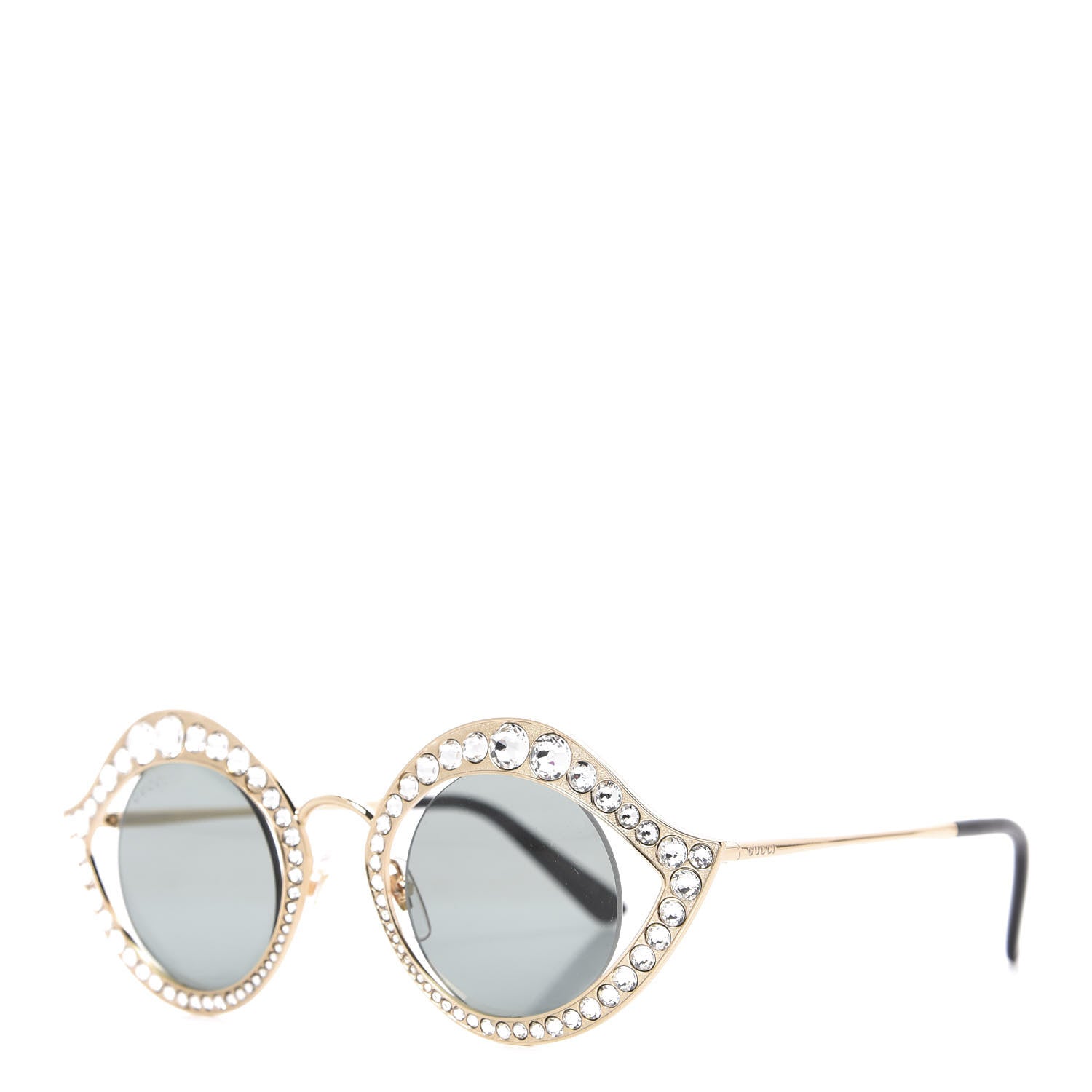 Gucci Metal Crystal Cat Eye Sunglasses GG0046S Gold 1 of 8