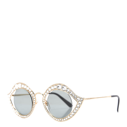 Gucci Metal Crystal Cat Eye Sunglasses GG0046S Gold 1 of 8