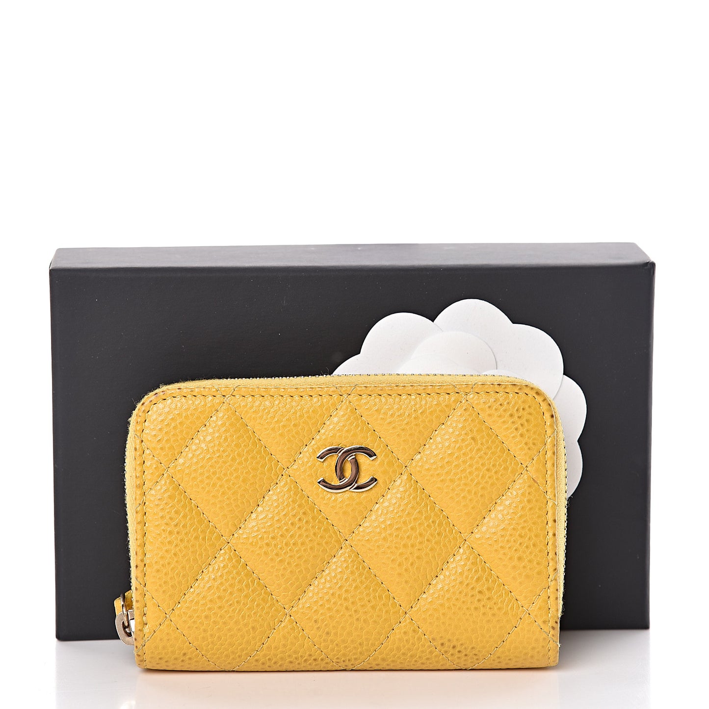 Caviar Quilted Zip Coin Purse Yellow