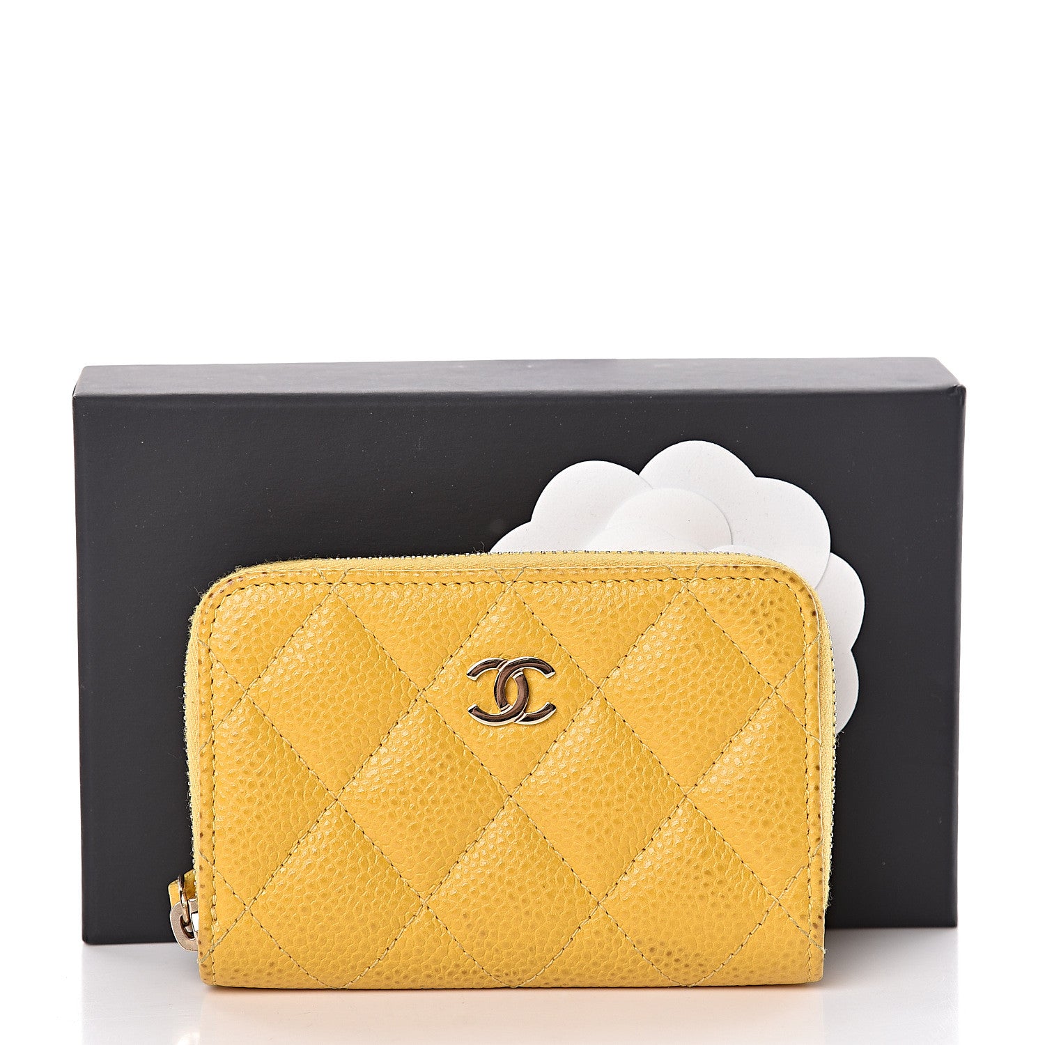 Chanel Caviar Quilted Zip Coin Purse Yellow 14 of 14