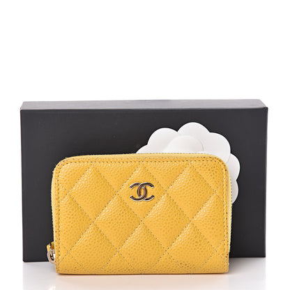 Chanel Caviar Quilted Zip Coin Purse Yellow 14 of 14