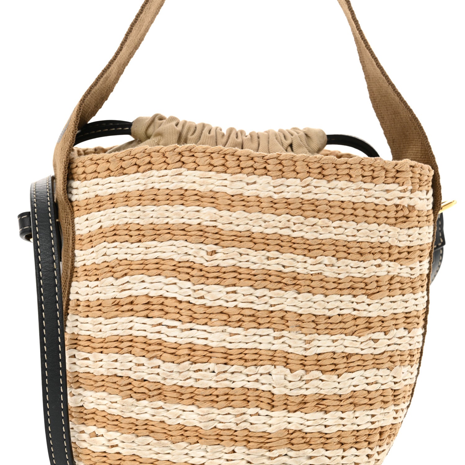 Chloe Raffia Calfskin Small Woody Striped Basket Bag Grove Brown 9 of 11