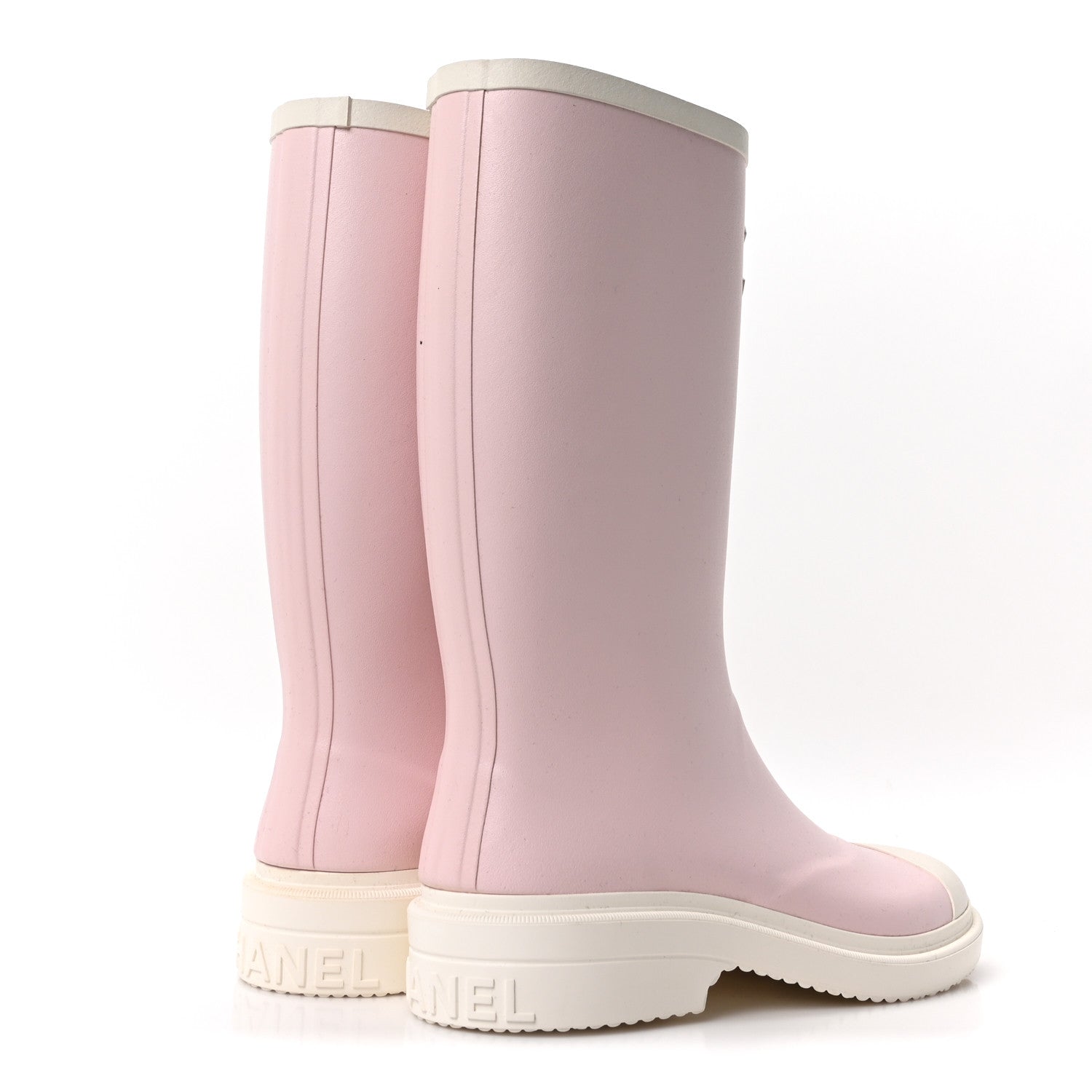 Chanel Caoutchouk CC High Boots 38 Light Pink White 4 of 9