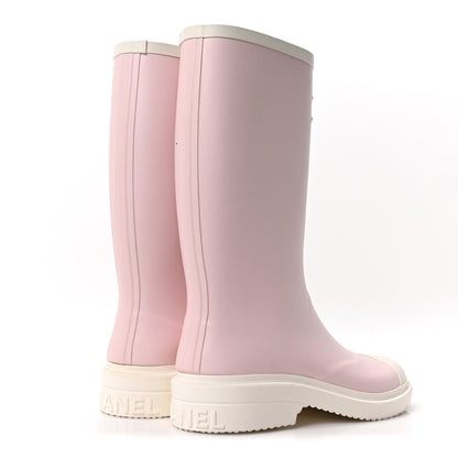 Chanel Caoutchouk CC High Boots 38 Light Pink White 4 of 9