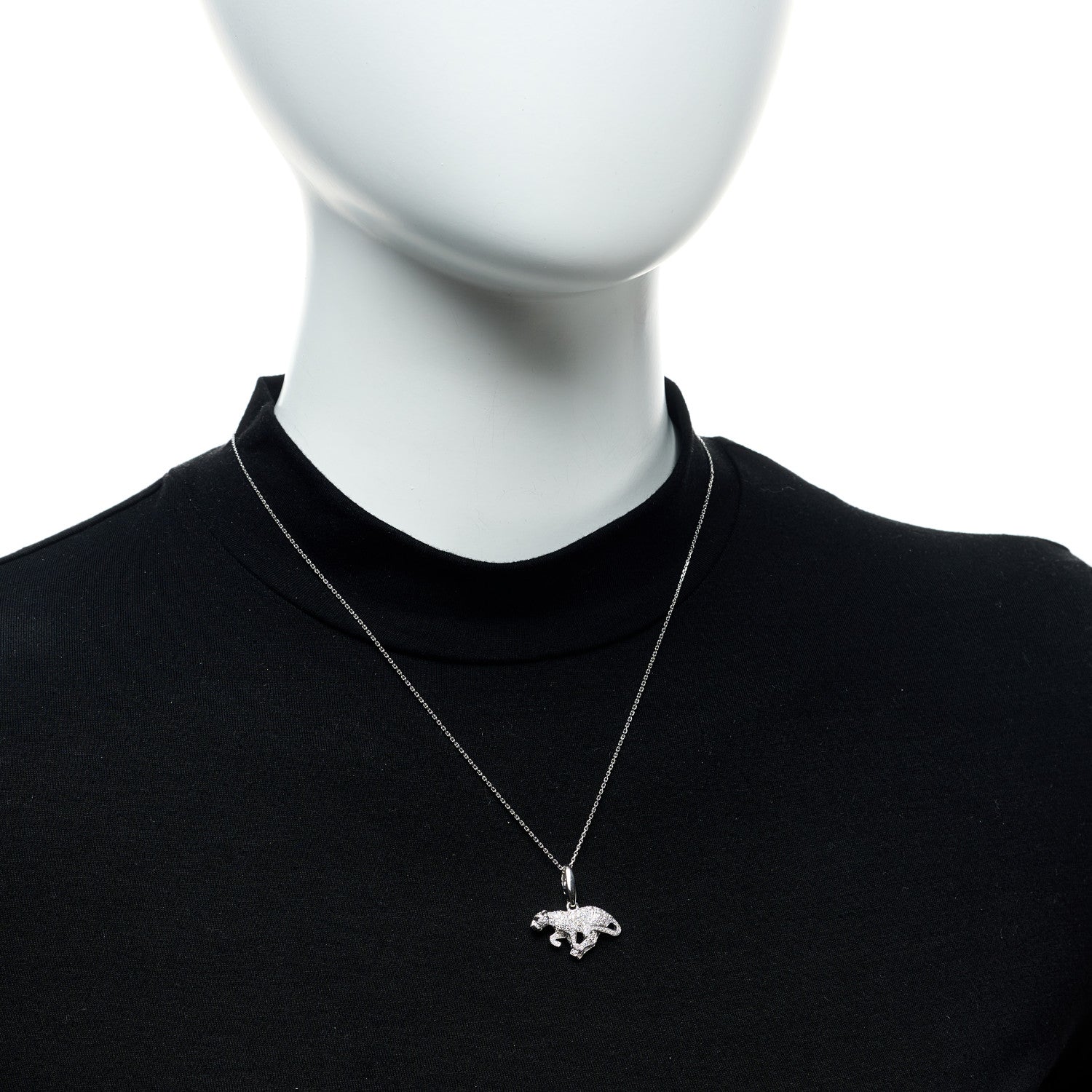 Cartier 18K White Gold Diamond Panthere De Cartier Pendant Necklace 2 of 6