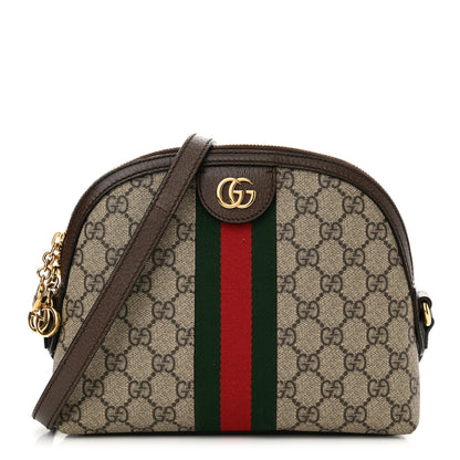 Gucci GG Supreme Monogram Textured Dollar Calfskin Web Small Ophidia Dome Shoulder Bag Beige Ebony New Acero 1 of 11