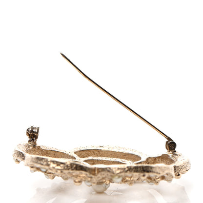 Chanel Pearl Crystal CC Camellia Brooch Light Gold 4 of 7