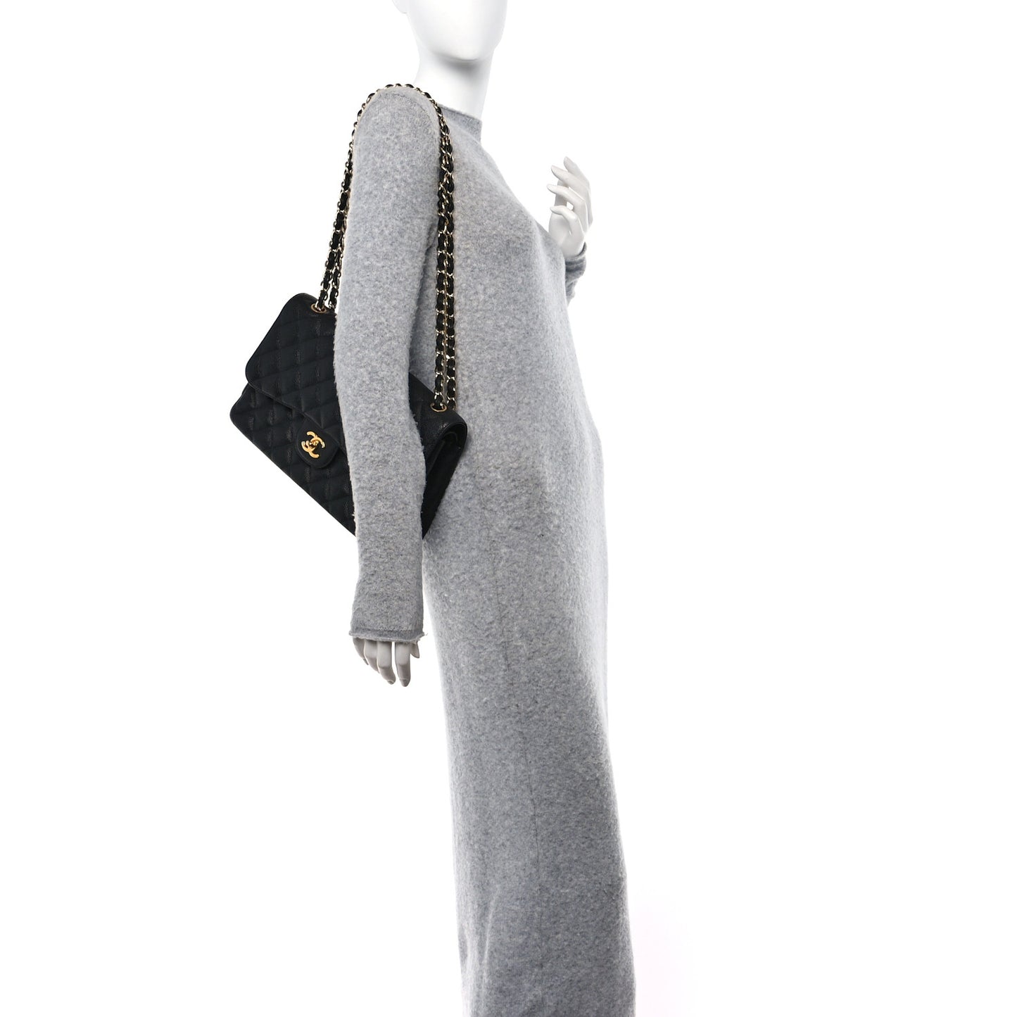 Caviar Quilted Jumbo Double Flap Black