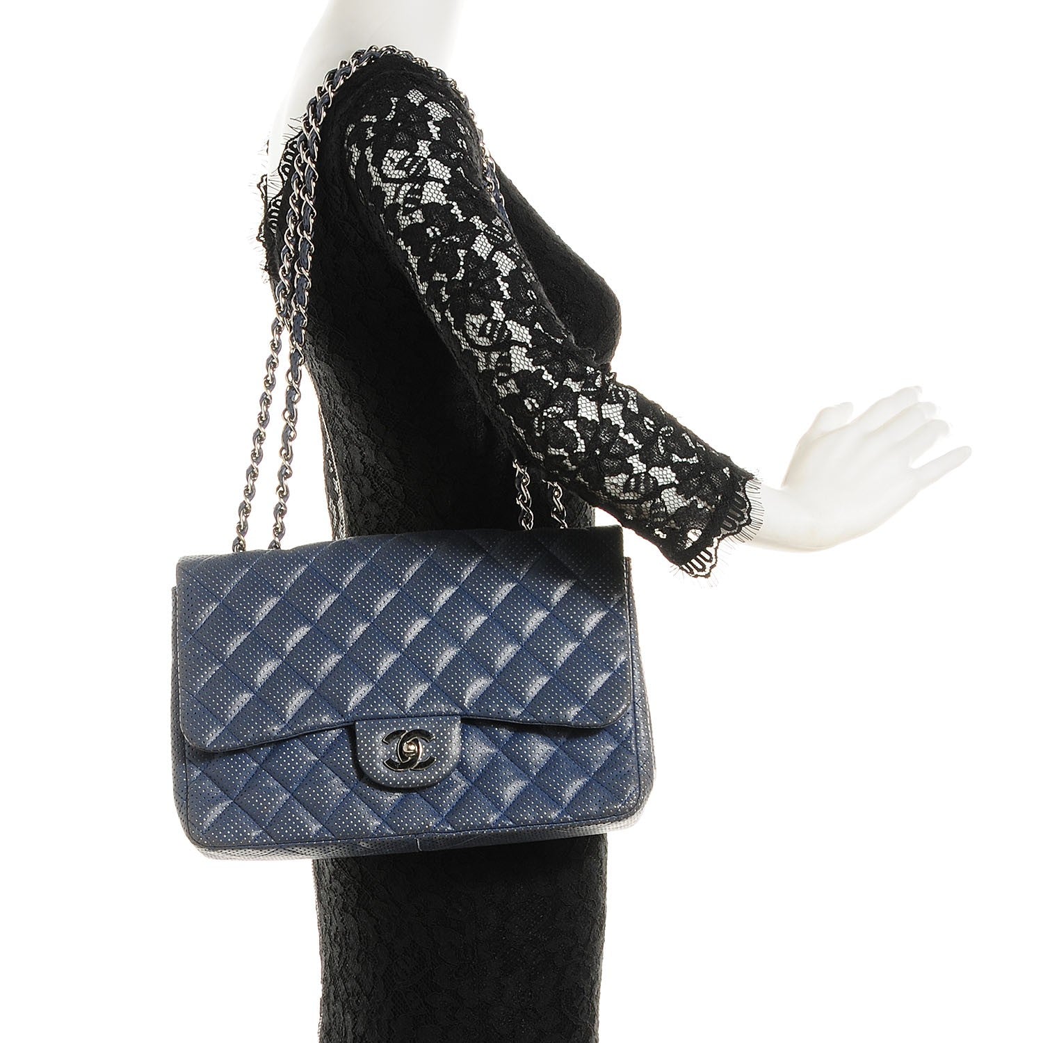 Chanel Lambskin Perforated Jumbo Single Flap Blue 2 of 8