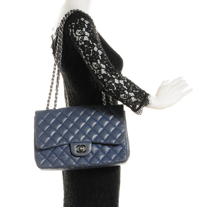 Chanel Lambskin Perforated Jumbo Single Flap Blue 2 of 8