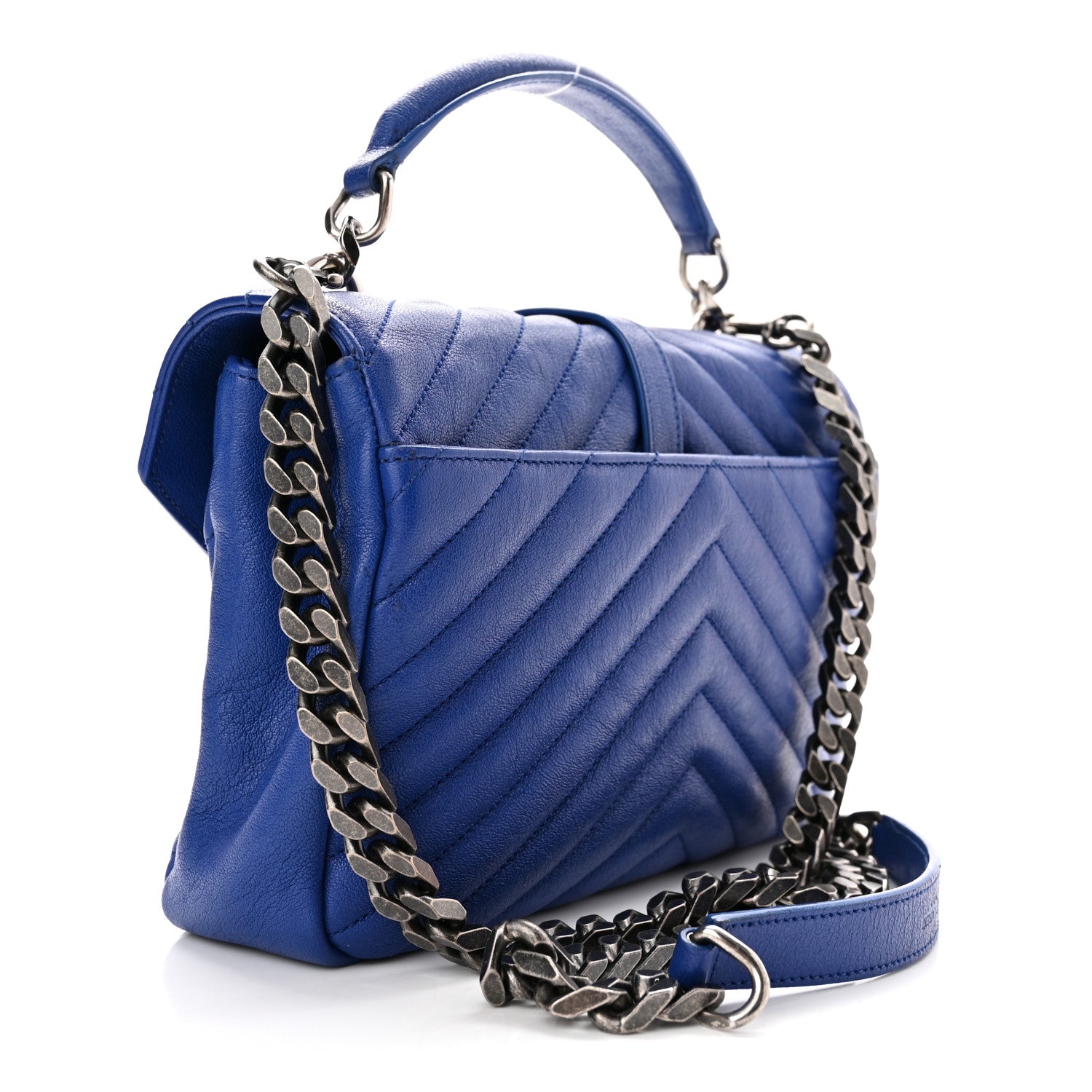 Saint Laurent Sheepskin Matelasse Chevron Monogram Medium College Bag Royal Blue 3 of 11