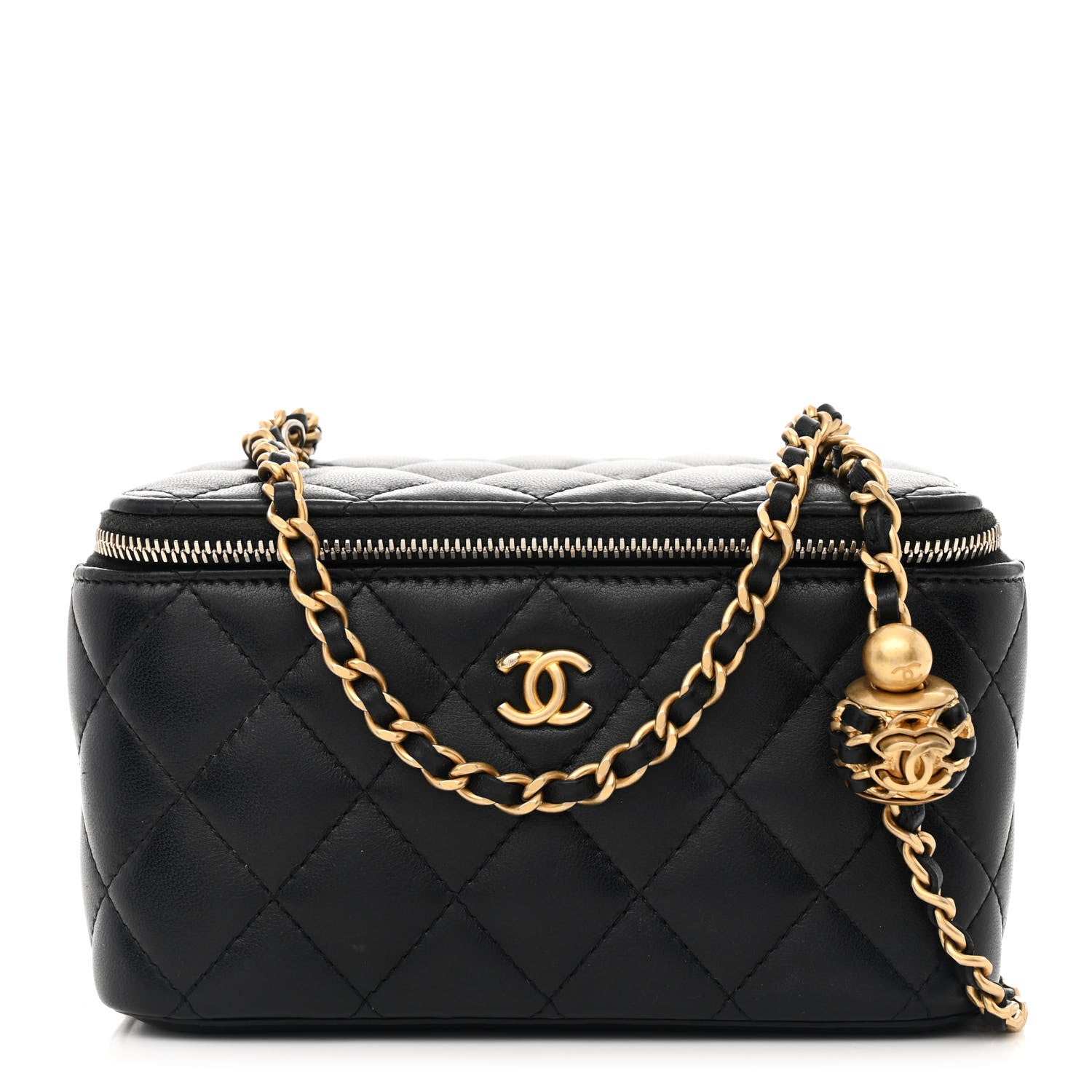 Chanel Lambskin Quilted Pearl Crush Small Vanity Case With Chain Black 1 of 16