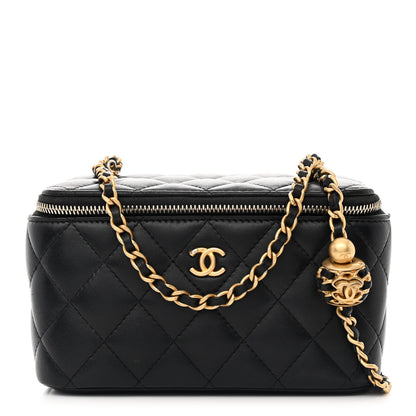 Chanel Lambskin Quilted Pearl Crush Small Vanity Case With Chain Black 1 of 16