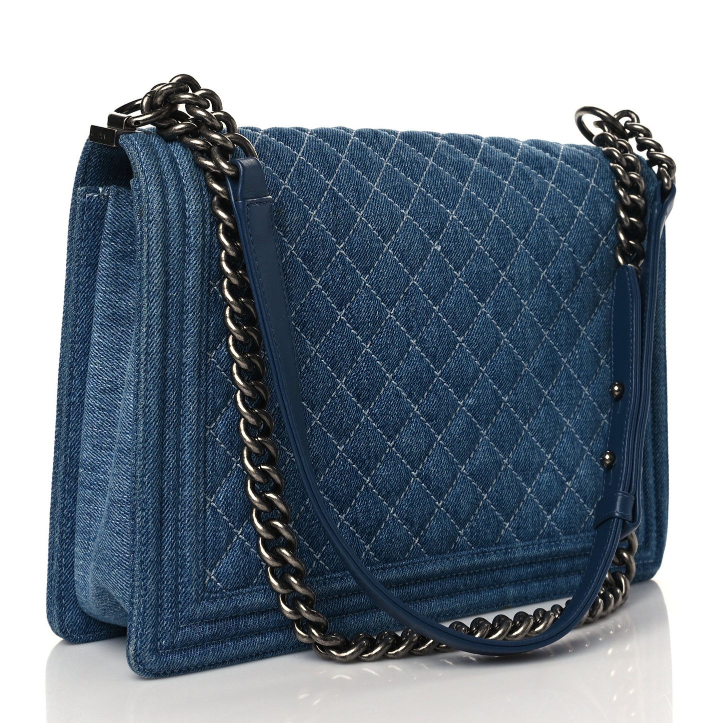 Denim Quilted Large Boy Flap Blue