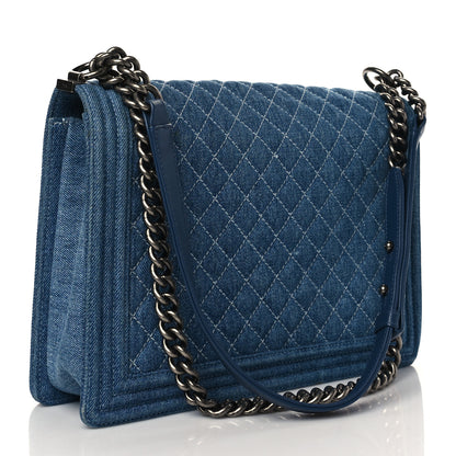 Chanel Denim Quilted Large Boy Flap Blue 2 of 9