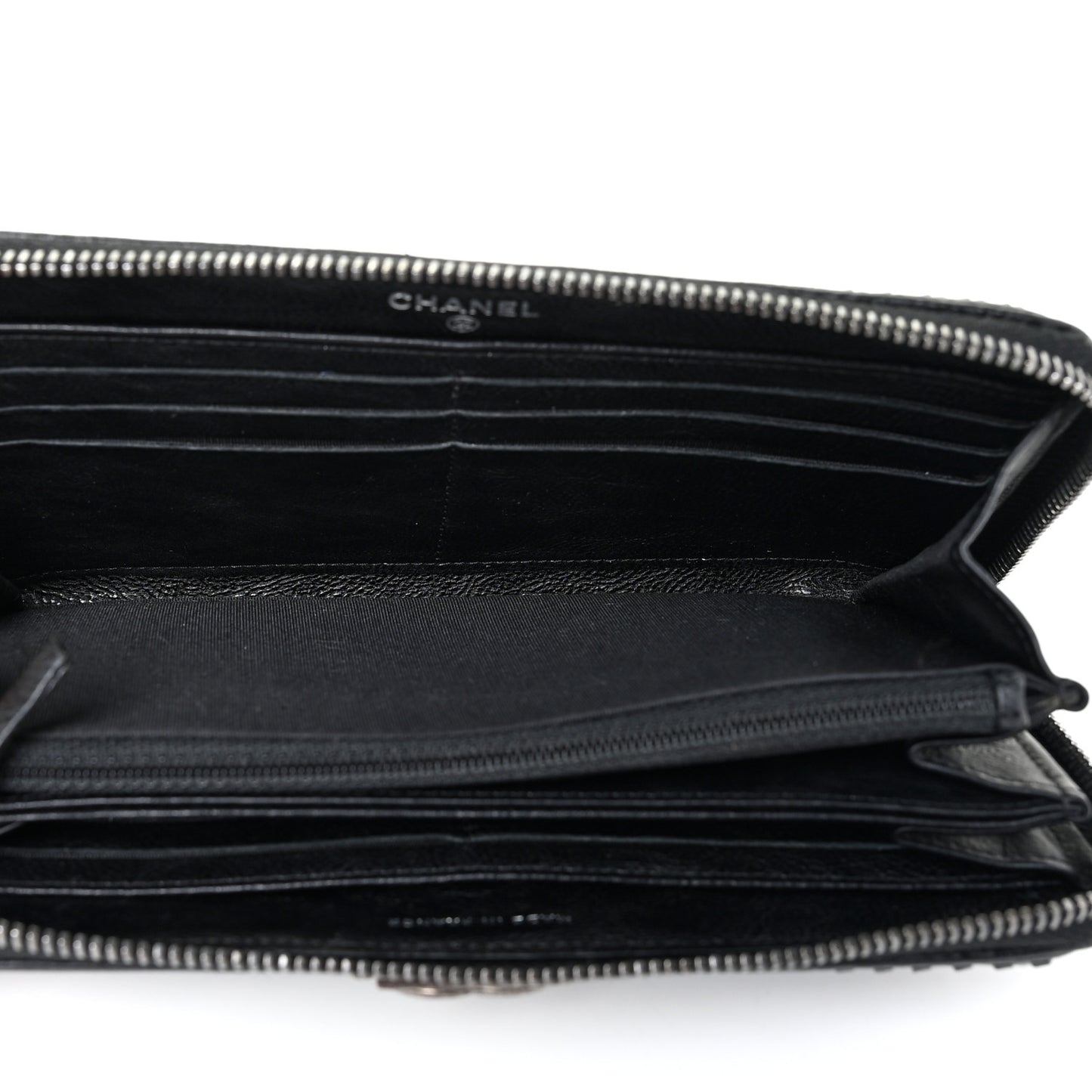 Calfskin Quilted Boy Chain Large Gusset Zip Around Wallet Black