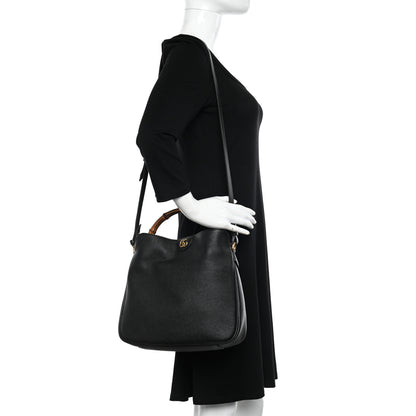 Gucci Softy Wonka Textured Dollar Calfskin Medium Diana Shoulder Bag Black Dusty Grey 3 of 11