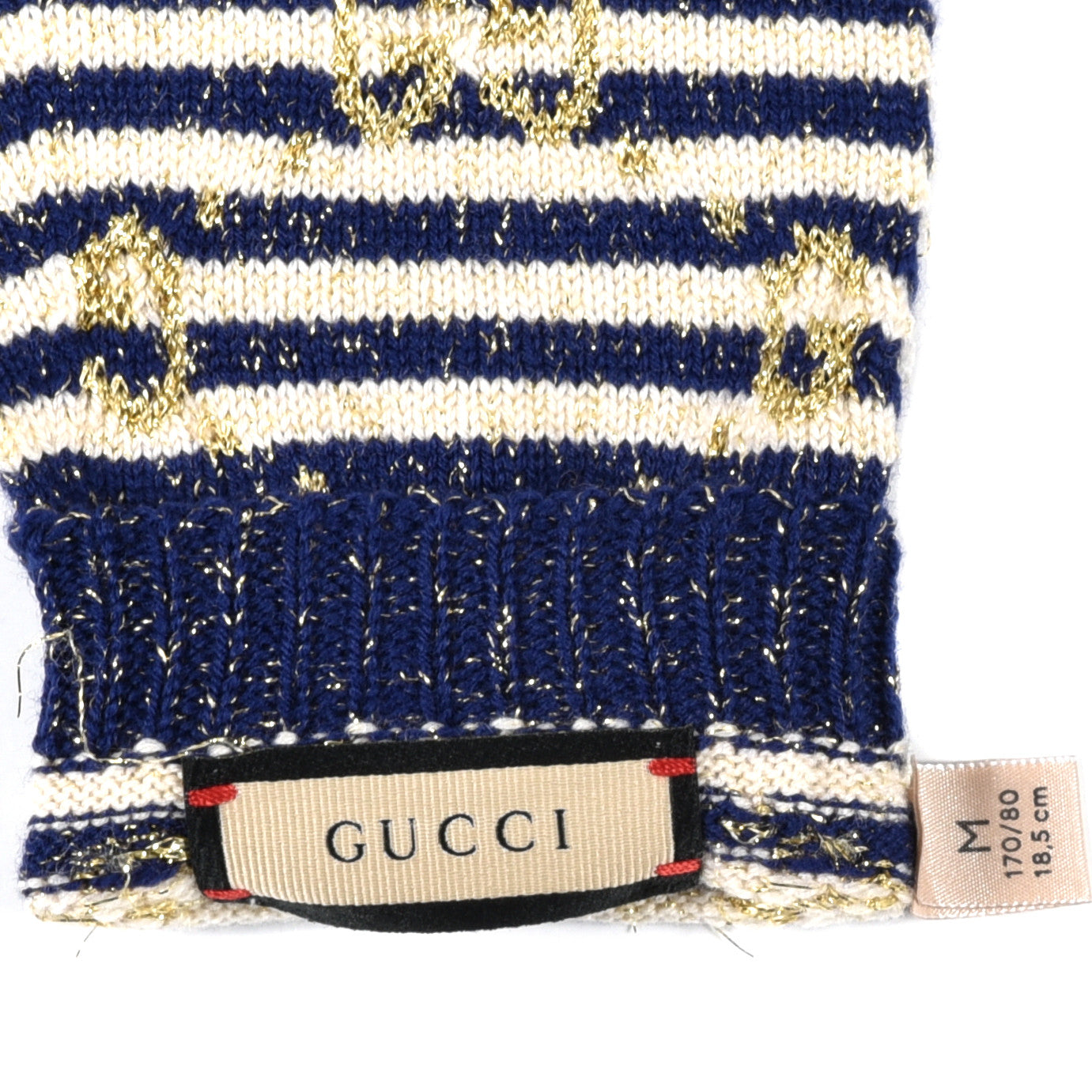 Gucci Wool Knit GG Monogram Gloves M Navy Ivory 3 of 4