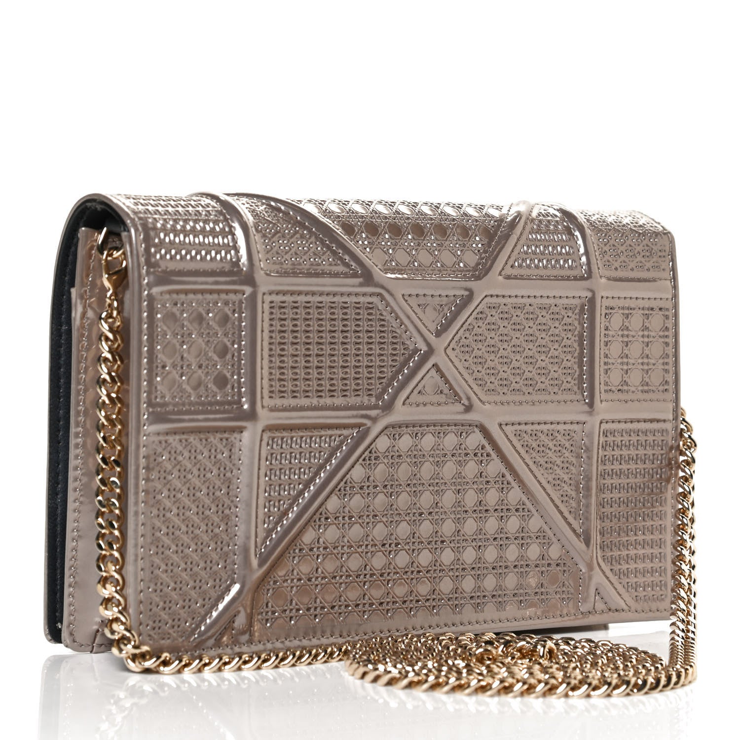 Christian Dior Metallic Patent Micro-Cannage Diorama Wallet on Chain Pouch Hyper Pink 3 of 13
