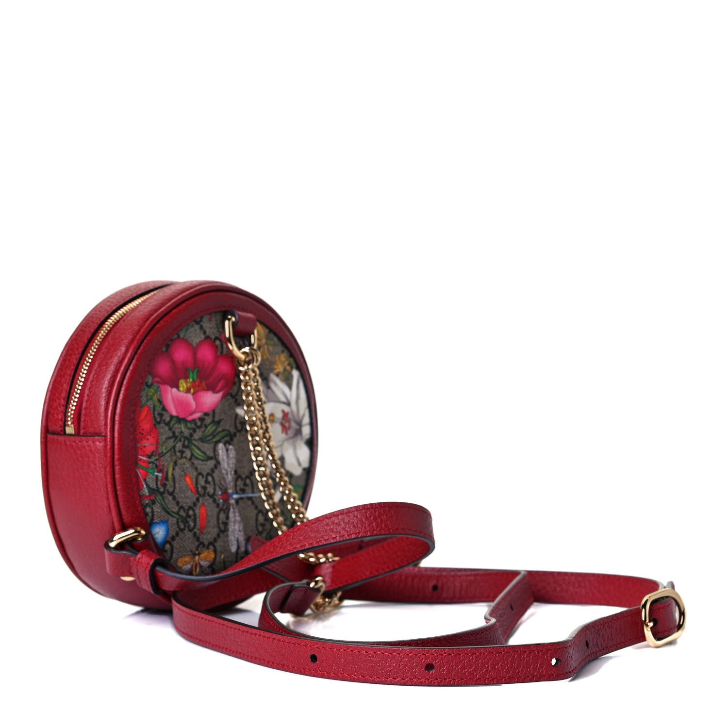 Gucci GG Supreme Monogram Web Flora Mini Ophidia Round Backpack Red 3 of 10