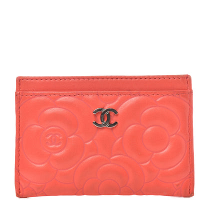 Chanel Goatskin Camellia Embossed Card Holder Coral 1 of 8