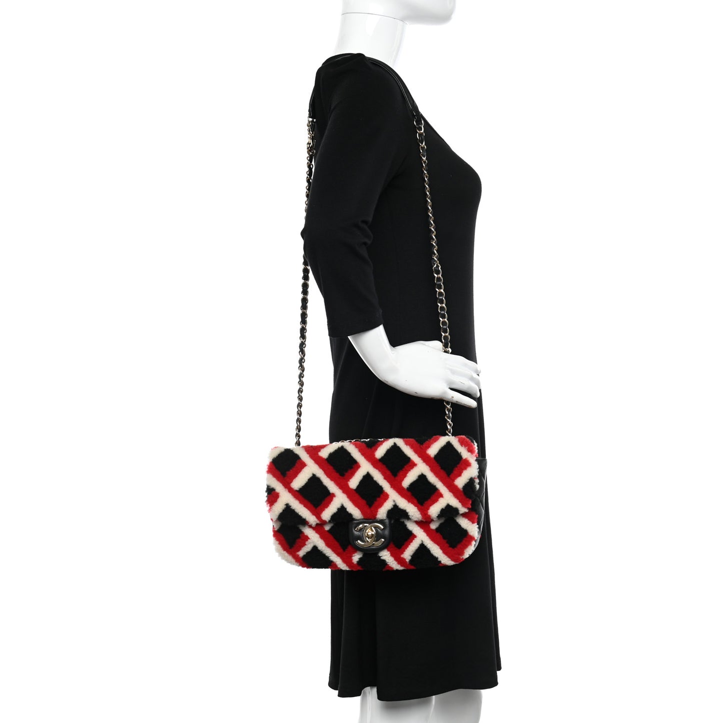 Lambskin Shearling Medium Flap Red Black