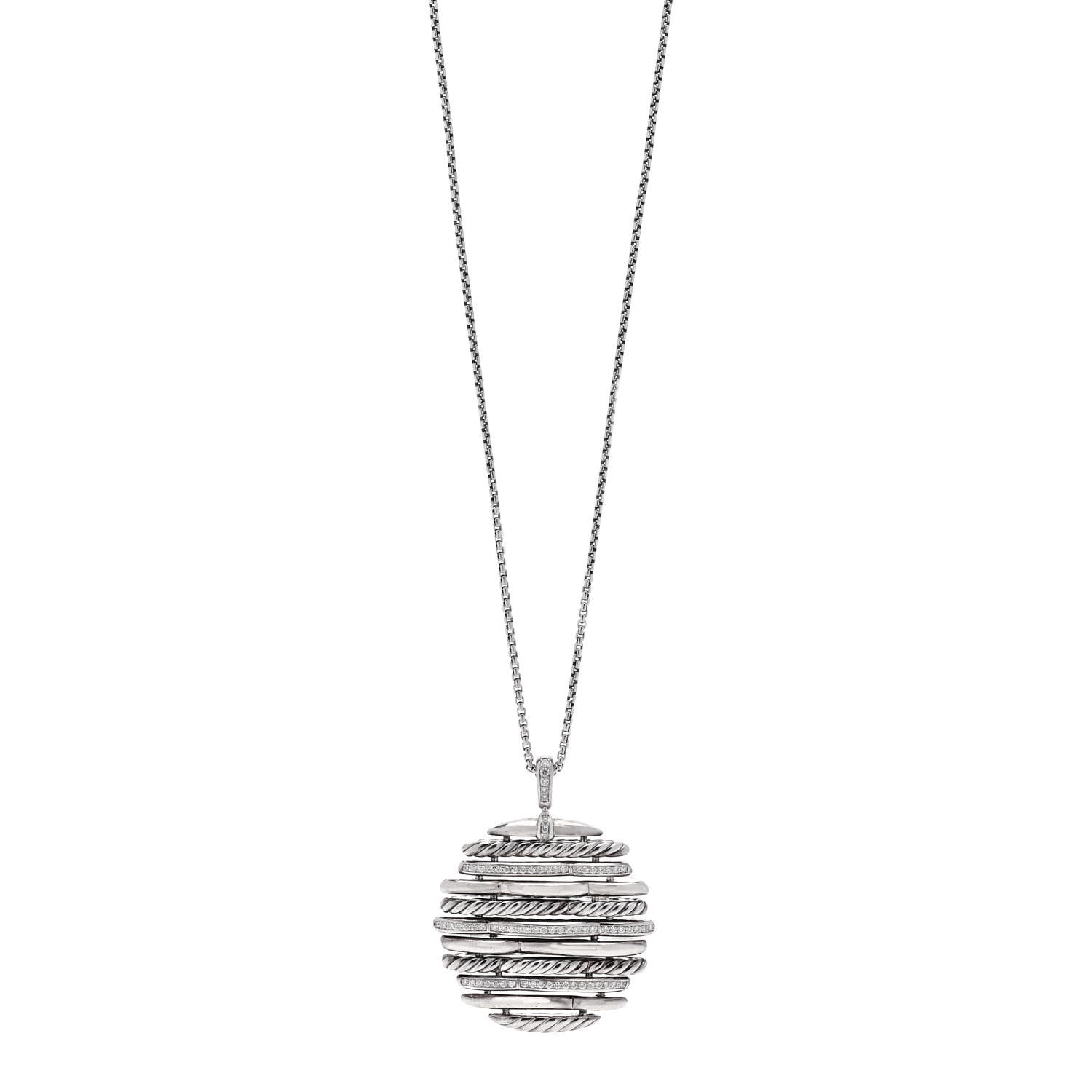 David Yurman Sterling Silver Diamond Tides Pendant Necklace 1 of 5